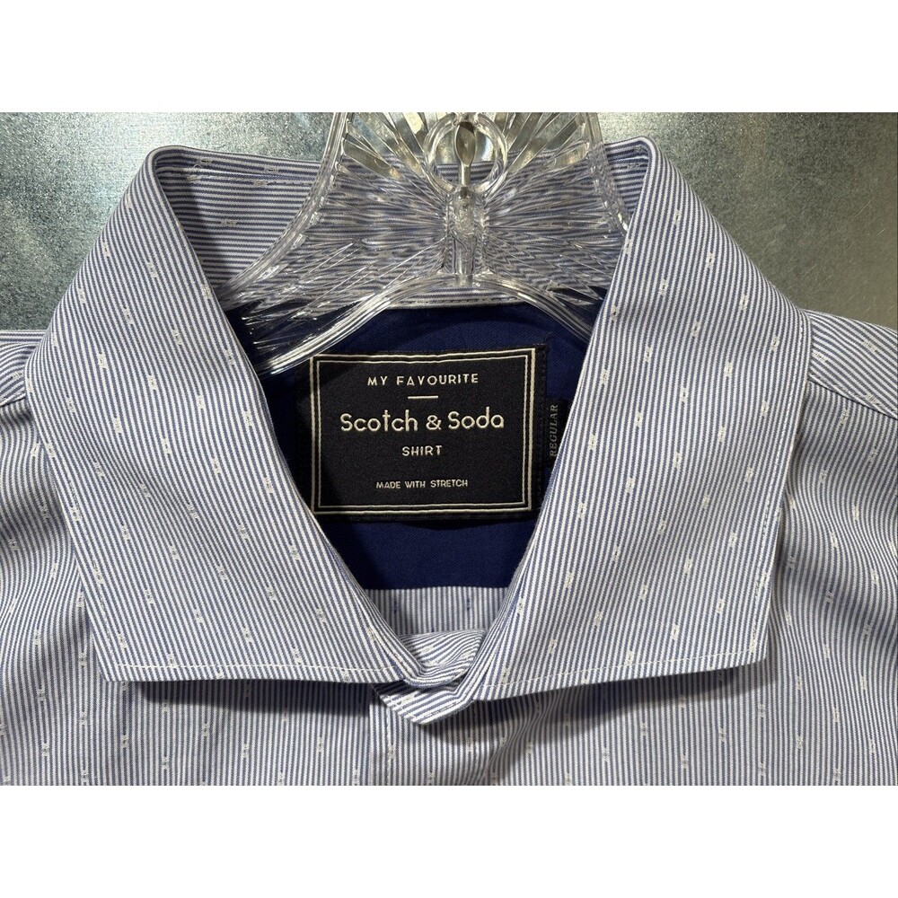 Scotch & Soda My Favorite Dress Shirt L Blue Stripes Long Sleeve Button Up - Picture 7 of 16